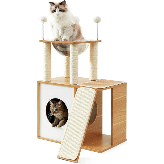 35" Extra Tall Cat Tree Heavy Duty Condo with Scratch Post and Ramp