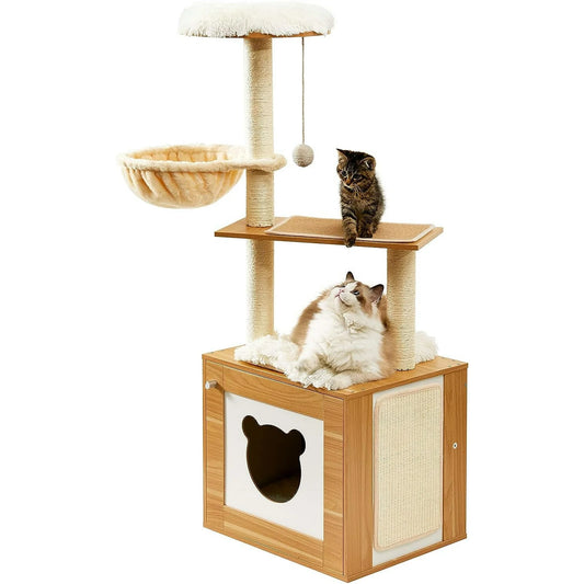 48.6" Wood Kitten Condo with Scratching Post and Hammock