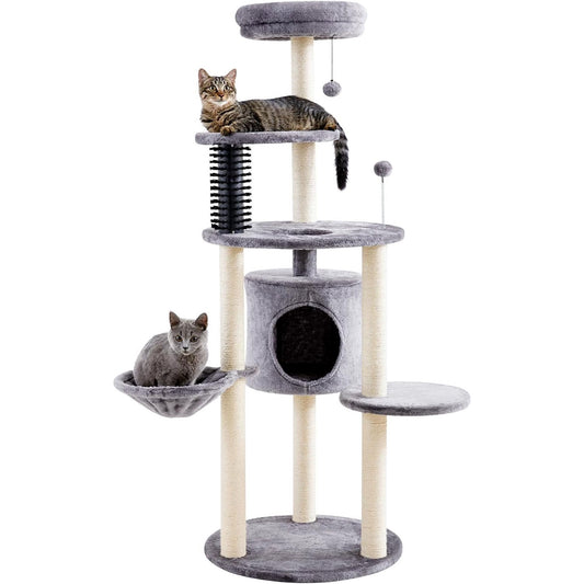 60.2 inch Large Cat Tower with Soft Hammock, 5-Level Tall Cat Condo