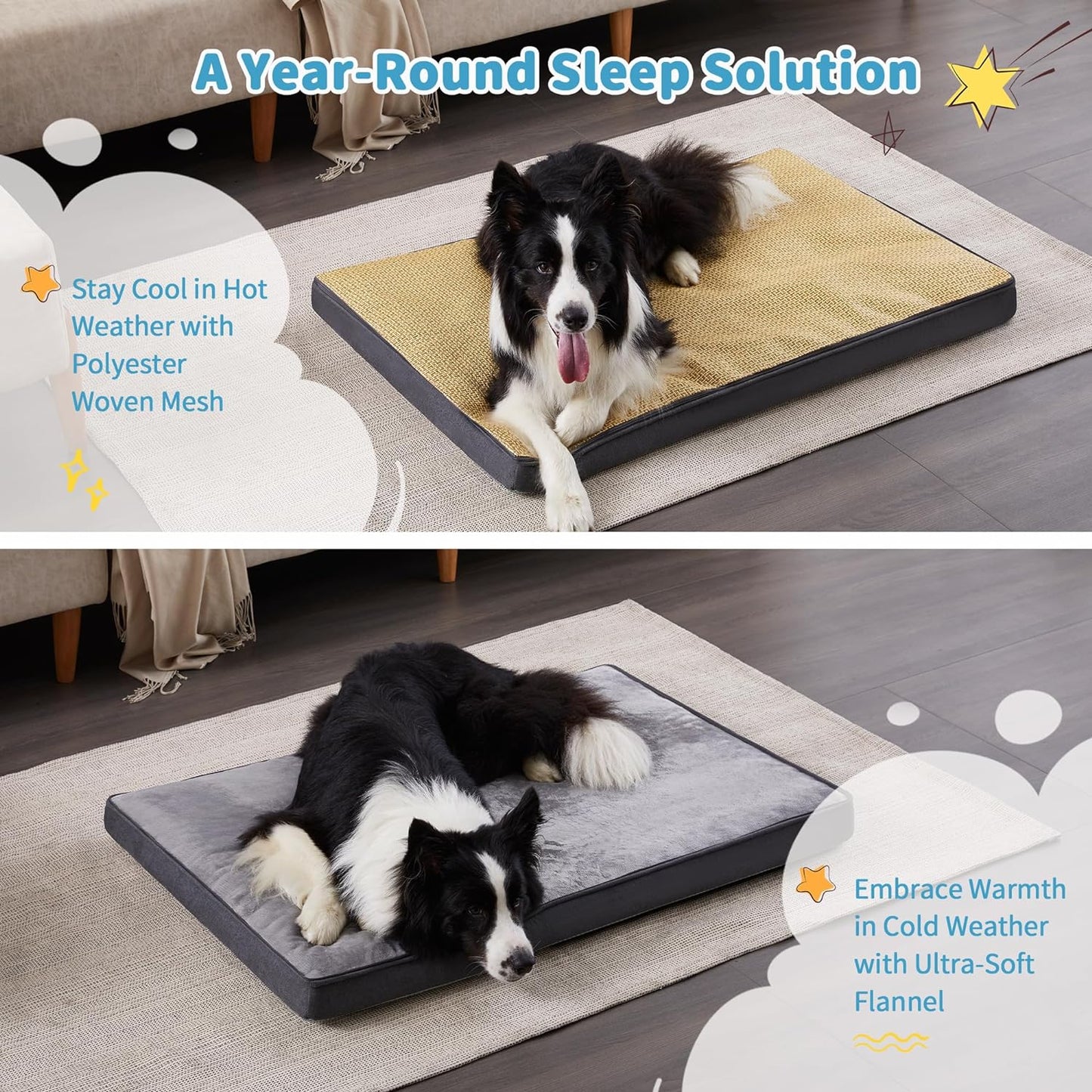 Made4Pets Dog Beds for Large Dogs, Egg Crate Memory Foam Pet Dog Cat Bed Mat with Waterproof Removable Plush Cover, Breathable Small Medium Dog Crate Bed Washable, for All Season, 34 x 25 Grey