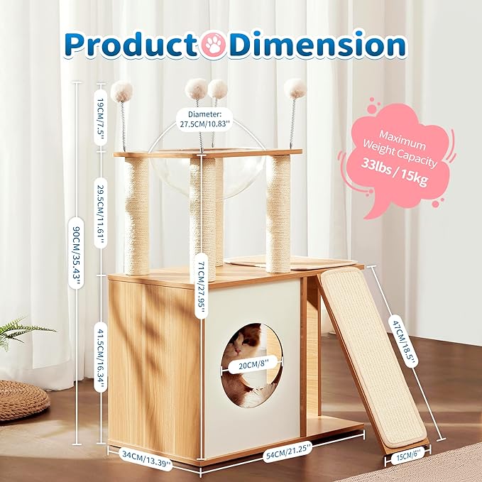 35" Extra Tall Cat Tree Heavy Duty Condo with Scratch Post and Ramp